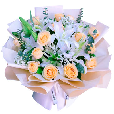 邵阳16朵香槟玫瑰2支百合，爱的温暖和幸福