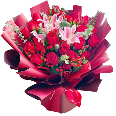 邵阳22朵红玫瑰百合，爱的火焰