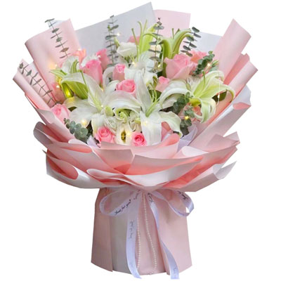 邵阳16朵粉玫瑰百合，感情稳定坚固